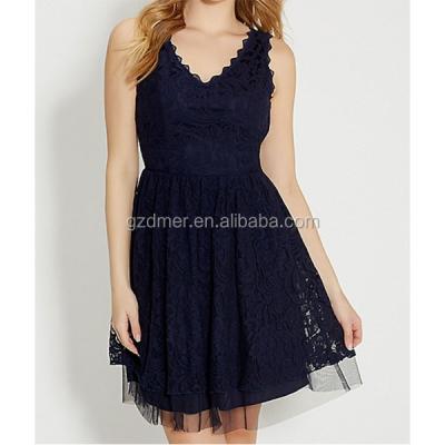 China 2016 Navy Blue Color Elegant Women Breathable Lace Sleeveless Dress for sale