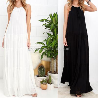 China Breathable chic material backless black long maxi dress for lady with ruffled details for sale