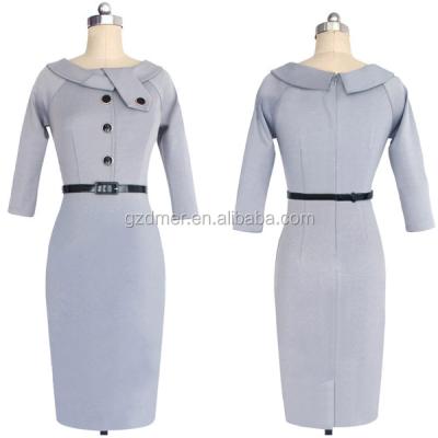 China Latest design woman formal dress office anti-static dress with buttons for sale