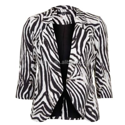 China New Fashion Breathable Zebra Printed Pattern Ladies Blazer Designs With Lining for sale