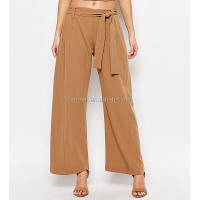 China Breathable Khaki Tie Loose Fit Straight Fashion Pants Women for sale