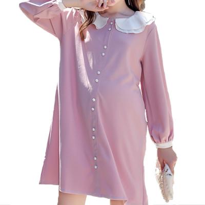 China Latest Anti-Static Double Collar Design Long Sleeves Loose Fit Woven Maternity Dress for sale