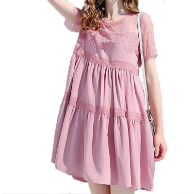 China New Fashion Anti-Static Woman Nice Pink Color Short Sleeves Midi Maternity Dress for sale