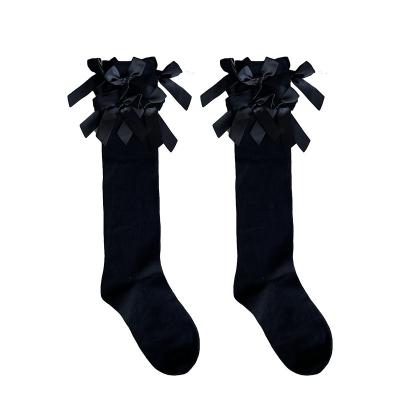 China Hot Selling Custom Women's Beautiful Cotton Socks Logo Bow Tube Socks Breathable Multi Creative Medium Black Calf Socks for sale