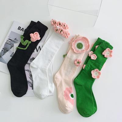 China Custom made three-dimensional calf flower crochet calf logo tube spring and summer cotton socks breathable hot sale socks for sale