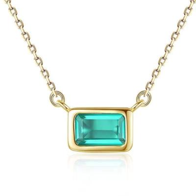 China European and American Square Creative Simple Women's Environmentally Friendly Lead-free Green Gems S925 Sterling Silver Necklace for sale