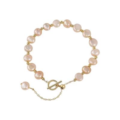 China Environmental Friendly Lead Free Classic Simple Gold Plated OT Buckle Freshwater Pearl Length Best Friends Adjustable Bracelet for sale