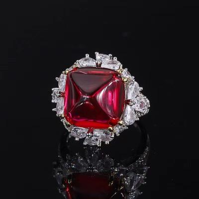 China Women's 925 Luxury Fine Jewelry Shiny Red Silver Engagement Wedding Big Ring for sale