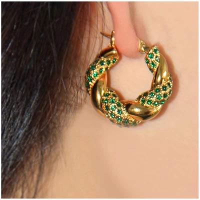 China And American environmental protection retro European light luxury copper gold plated green gemstone exaggerated personality earings jewelry women for sale