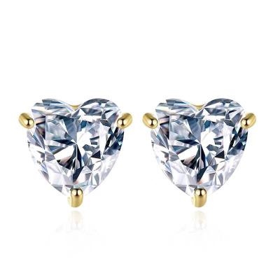 China Environmentally Friendly Lead Free Amazon Sells Exquisite and Elegant 925 Sterling Silver Women's Gold Plated Wedding and Engagement Zircon Diamond Heart Stud Earrings for sale