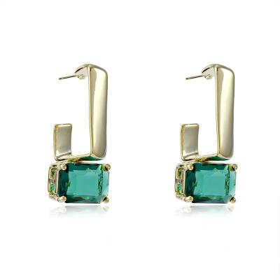 China 14K Gold Plating Needle Silver Green Custom Tall Women's Crystal Acrylic Resin Lead Free Sense Environmentally Friendly for sale