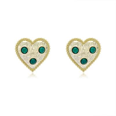 China Environmentally friendly lead-free exaggerated retro ladies with 925 silver needles and gold plated zircon heart shape earrings for sale