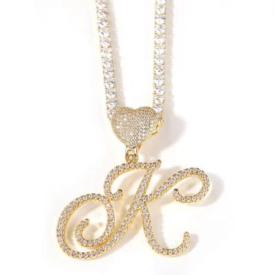 China Wholesale Lead Free Environmental Friendly Buckle Art Full Diamond Zircon Heart Hip Hop Letter Unisex Necklace for sale