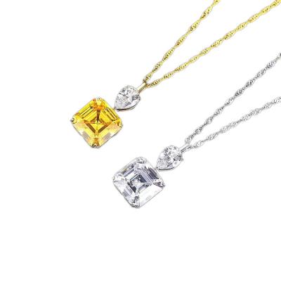 China New high quality environmental friendly lead free S925 sterling silver square pagoda cut zircon necklace women's bff necklace for sale