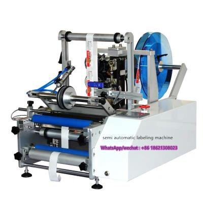 China Double Side Food Sticker Water Round Semi Automatic Digital Bottle Printing Labeling Machine For Plastic Bottle for sale