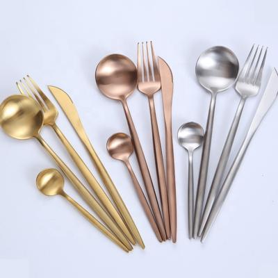 China Sustainable Wholesale Outdoor Pink Gold Restaurant Flatware Set Spoon And Fork Stainless Steel Cutlery for sale