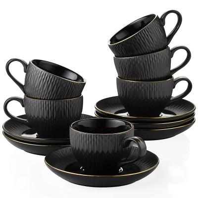 China Viable black Nordic style creative ceramic coffee cup set simple cup and saucer coffee hotel for sale