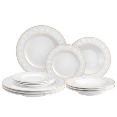 China Viable Phnom Penh Matte White Steak Dessert Plate Salad Bowl Cup Dinnerware Party Ceramic Electroplating Set for sale