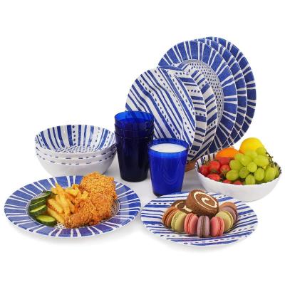 China Phnom Penh Viable Blue Elegant Party Festive Ceramic Electroplating Set Matte Steak Dessert Plate Grid Pattern Tableware for sale