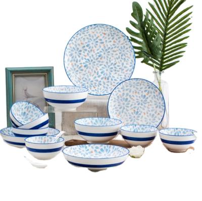 China Viable Wholesale Ceramic Bone China Dinner Set Navy Blue Dinner Dishes Cup Dinnerware Set for sale