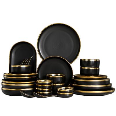 China Factory Price Phnom Penh Sustainable Ceramic Dinner Sets Porcelain Nordic Black Dinnerware Sets For Hotel Restaurant Use for sale