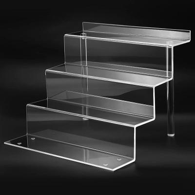 China Single Sided Acrylic Riser Rack For Display Acrylic Display Risers Shelf For Pops Figures Clear Large 4-Step Display Stand for sale