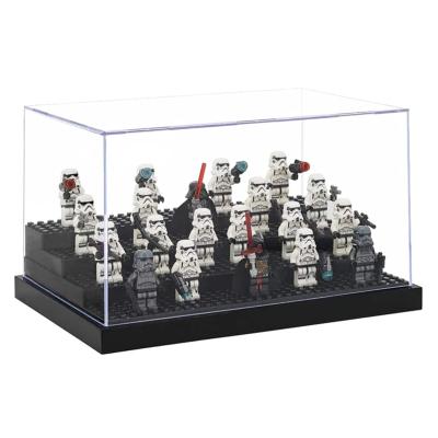 China Single Sided 3-Level Customized Display Case Action Numbers Box With Building Base For Minifigure Action Numbers Blocks for sale