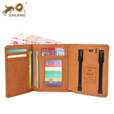 China NATIONAL Customized PU Leather Smart Charging Wallet Powerbank With Card Holder for sale