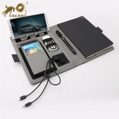 China B5 multifunctional leather cover hardcover book wireless charger planner diary notebook with powerbank for sale