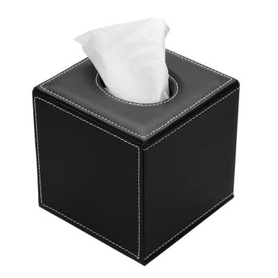 China Minimalist PU Leather Tissue Box Holder Square Roll Tissue Box Lid With Magnetic Bottom For Home Office Car for sale