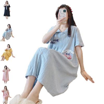 China Lovely Breathable Female Dress Cartoon PAJAMAS Night Wear Lady Silky Polyester Cotton Fabric Summer Pajamas Sleepwear for sale