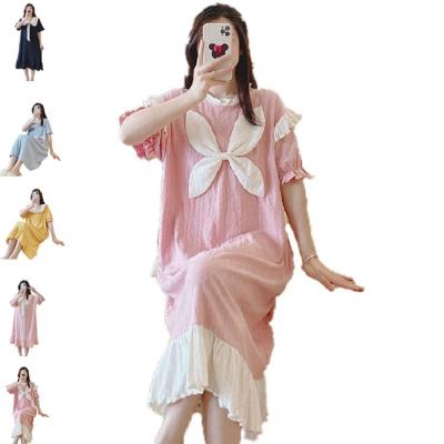 China Lovely Cartoon Breathable Pajamas Pajamas Pajamas Female Women's Pajamas Polyester Cotton Fabric Summer Night Dress for sale