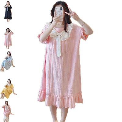 China Breathable Female Pajamas Print Pajamas Charms Lady Breathable Spandex PAJAMAS Cotton Fabric Shorts Sleeve Nightgown for sale