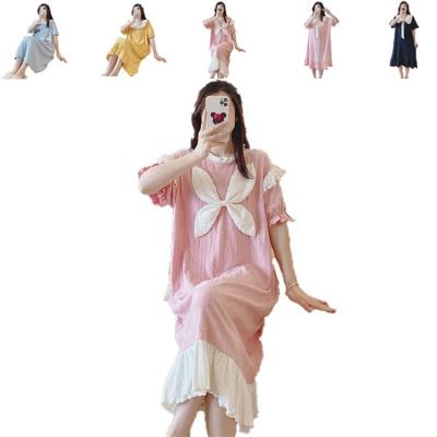 China Classy Lady Casual Hot Sale Female Breathable PAJAMAS Pijamas Nightgown Polyester Night Wears Cotton Fabric Summer Sleepwear for sale