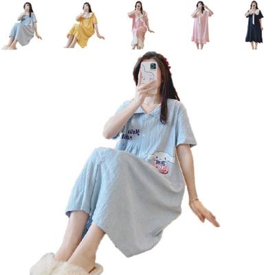 China Women PAJAMAS Cartoon Breathable Night Dress Charming Night Wear Lady Polyester Sleepwear Cotton Fabric Summer Multicolor Pajamas for sale