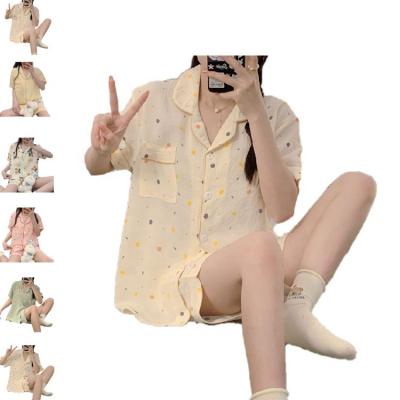 China Breathable Hot Selling Female Pajamas Charms Pijamas France Sleepwear Shorts Sleeve Shorts Pajamas Cotton Elastic Pajamas for sale