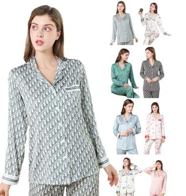 China New Product QUICK DRY Classy Ice Silk Pajamas Women Pajamas Polyester Pijamas Print Painted Posie Pijama for sale