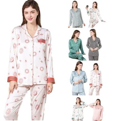 China New Product QUICK DRY Lady Pijamas Charms Satin PAJAMAS Spandex Loungewear Long Sleeve Painted Posie Pajamas for sale