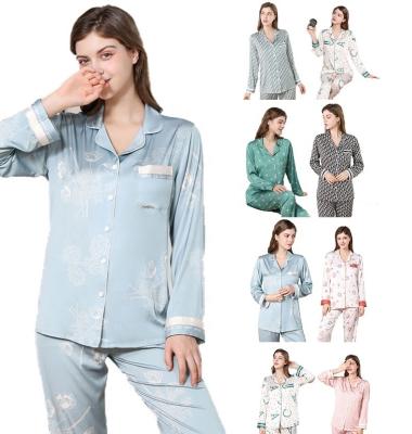 China New product QUICK DRY stylish ice silk women Pijamas polyester PAJAMAS pajamas print painted posie valentines pajamas for sale