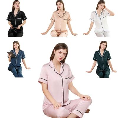 China New product QUICK DRY stylish ice silk women Pijamas polyester PAJAMAS pajamas print painted posie valentines pajamas for sale