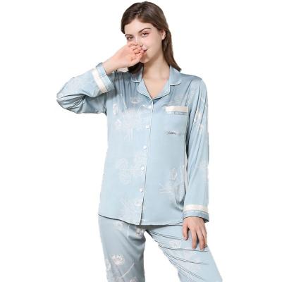 China Most Popular QUICK DRY Casual Ice Silk Spandex Pijamas Lady Pajamas Print Posie Ladies Nightwear Painted Wear for sale