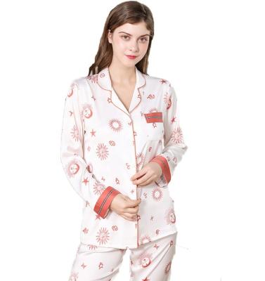 China QUICK DRY HOT Elegant PAJAMAS Hot Sale Women Satin Pajamas Satin Polyester Long Sleeve Painted Posie Sleepwear Women for sale