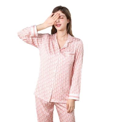 China Hot Sale QUICK DRY Pajamas Lady Pijamas Spandex PAJAMAS chic turn-down silk collar painted posie silk shirt for sale