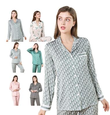 China Hot Sale QUICK DRY Lady Pajamas Plus Size Satin Pijamas Spandex PAJAMAS Long Sleeve Painted Posie Cotton Pajamas for sale