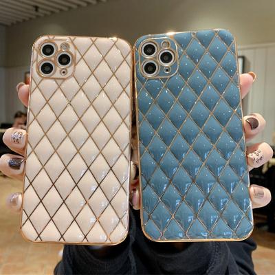 China Cell Phone Case 8p Diamond Lattice iPhone 11 Plated Straight Edge Silica Gel Shockproof Fine Suitable Apple 12 To 13 Pro for sale