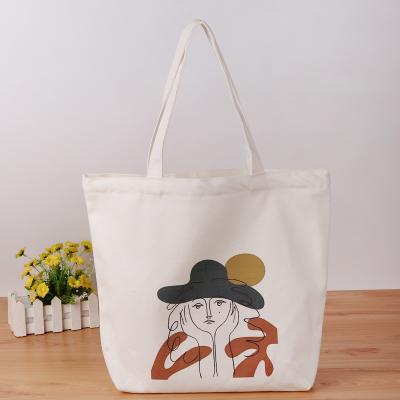 China Raymons Casual Custom Logo Large Capacity Shopping Bags White Cotton Eco-Friendly Portable Reusable 100% Canvas C001 Tote Bag for sale