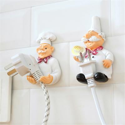 China Viable Power Cord Plug Frame Cartoon Wall Mounted Dimensional Chef Strong Self-adhesive Plug Hooks Creative Stick Hook Kitchen Instrument for sale