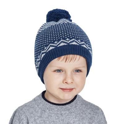 China COMMON Baby Toddler Boy Winter Knitted Hat With Fur Pompom Cotton Striping Warm Beanie For Kids Custom Boys Knit Pattern Hat for sale