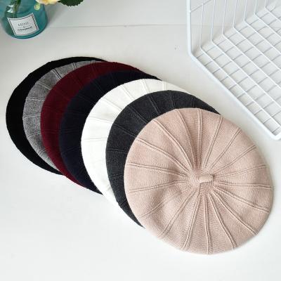 China Winter Women Barred Running Casual Beret Knitted Hats Cashmere Stripe High Quality Beanies For Ladies Factory Wholesale for sale