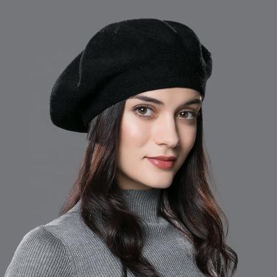 China High quality warm cashmere knitted beret hat factory female wholesale ordinary stock women winter beret hats for sale